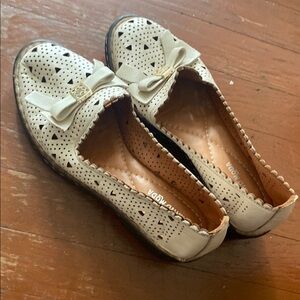 Women's Cream Loafers with Bow Detail